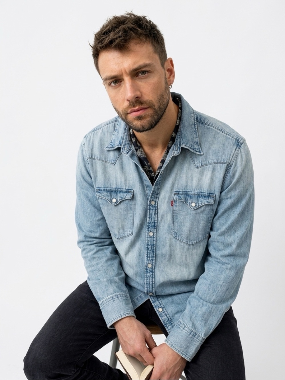 Levi's Light Blue Denim Shirt Jacket - Pearl snap Men's Casual Western Skater